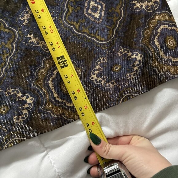 Vintage 70s 80s Metallic Jacquard Dress Blue Gold High Neck Belted Waist Formal - Picture 4 of 11